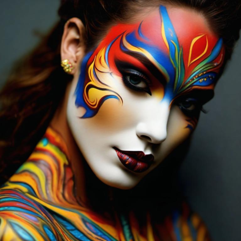 Bodypainting,Bodypainting, People, woman, 1girl, solo, jewelry, earrings, facepaint, makeup