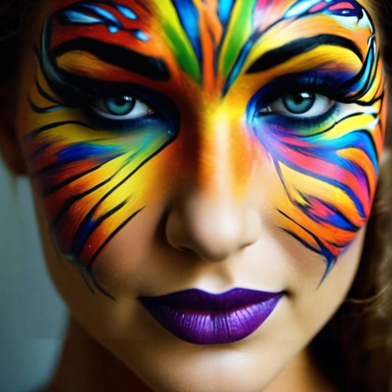 Bodypainting,Bodypainting, Lidé, žena, sólo, 1 dívka, obličejová barva, makeup, rtěnka, usměj se, barvitý