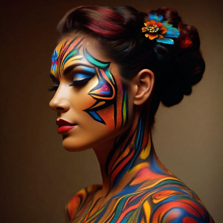 Bodypainting,Bodypainting, Mennesker, kvinde, 1 pige, solo, hårpynt, makeup, læbestift, ansigtsmaling