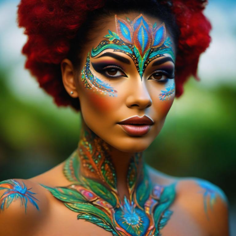 Bodypainting,Bodypainting, People, woman, 1girl, solo, jewelry, earrings, dark skin, brown eyes