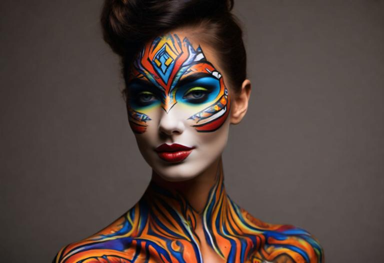 Bodypainting,Bodypainting, Mennesker, kvinde, 1 pige, solo, ansigtsmaling, makeup, læbestift, røde læber