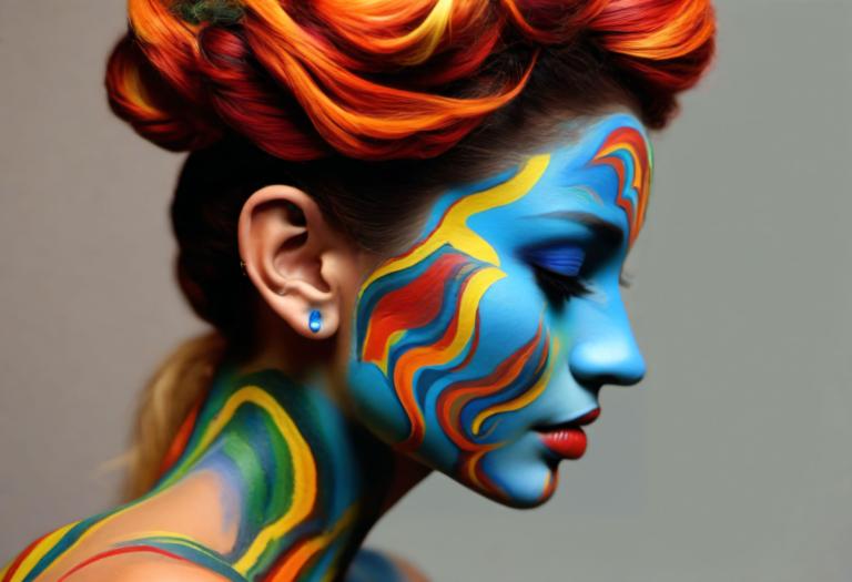 Bodypainting,Bodypainting, Mennesker, kvinde, 1 pige, solo, øreringe, smykker, ansigtsmaling, farvet hud