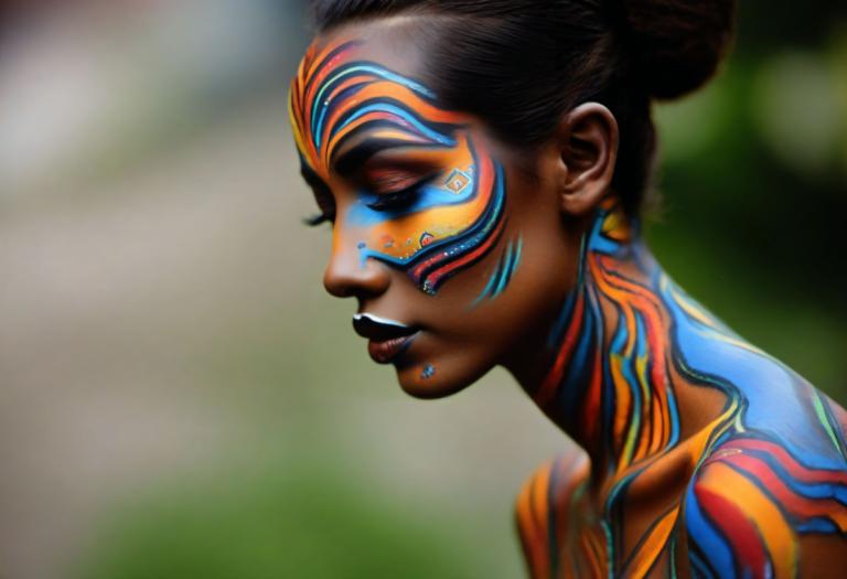 Bodypainting,Bodypainting, Mennesker, kvinde, 1 pige, solo, mørk hud, ansigtsmaling, hår knold