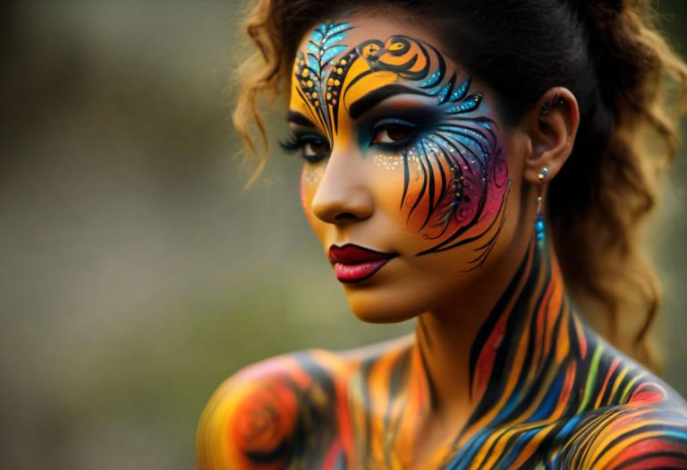 Bodypainting,Bodypainting, People, woman, 1girl, solo, jewelry, earrings, facepaint, dark skin, makeup