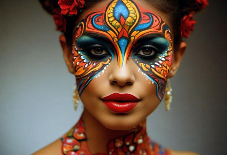 Bodypainting,Bodypainting, People, woman, 1girl, solo, jewelry, makeup, earrings, lipstick, facepaint