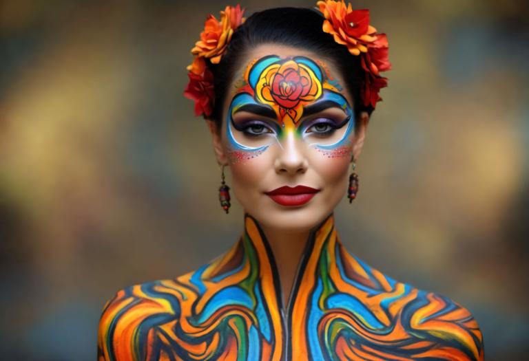 Bodypainting,Bodypainting, People, woman, 1girl, solo, jewelry, earrings, hair ornament, makeup, facepaint