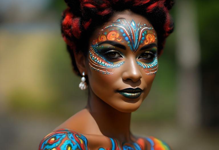 Bodypainting,Bodypainting, People, woman, 1girl, solo, jewelry, facepaint, earrings, dark skin