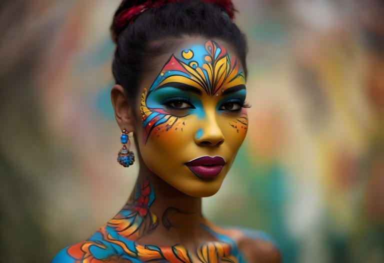 Bodypainting,Bodypainting, People, woman, 1girl, solo, jewelry, earrings, facepaint, makeup