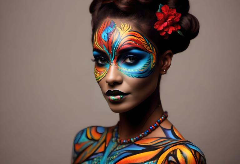 Bodypainting,Bodypainting, People, woman, 1girl, jewelry, solo, hair ornament, earrings, necklace