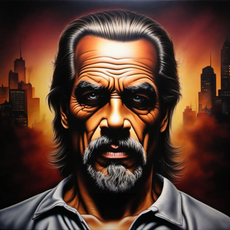 Airbrush Art,Airbrush Art, People, man, 1boy, male focus, solo, facial hair, beard, city, black hair