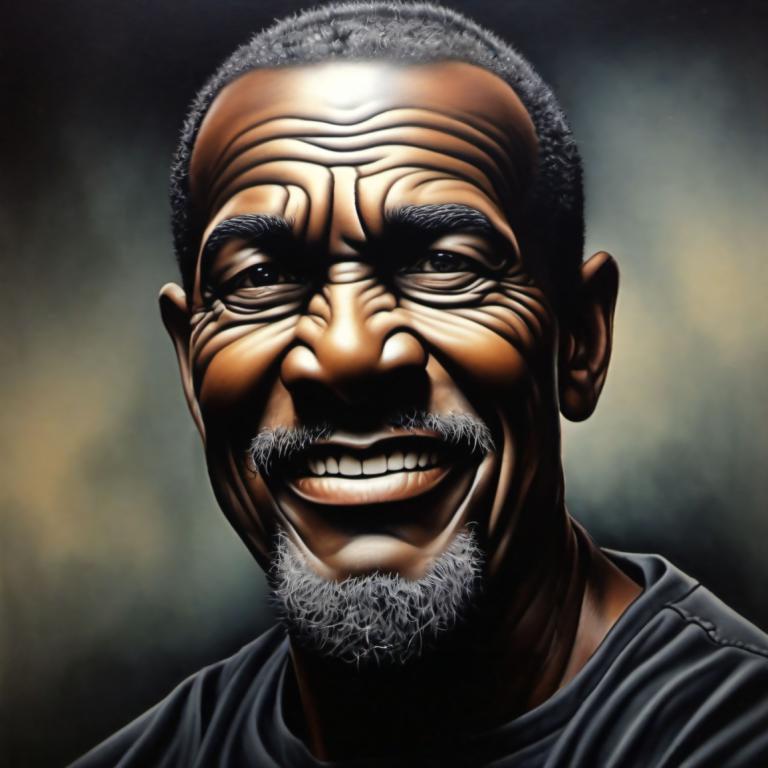 Airbrush Art,Airbrush Art, People, man, solo, male focus, 1boy, facial hair, teeth, bald, realistic, beard