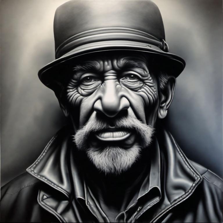 Airbrush Art,Airbrush Art, People, man, 1boy, male focus, monochrome, solo, facial hair, beard, greyscale