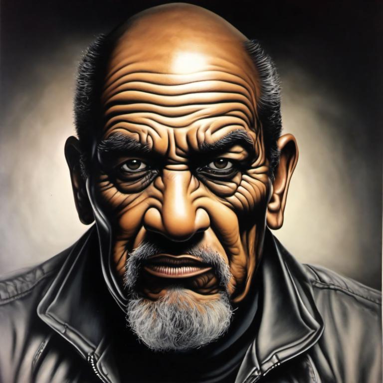 Airbrush Art,Airbrush Art, People, man, 1boy, solo, male focus, facial hair, beard, realistic, jacket, bald