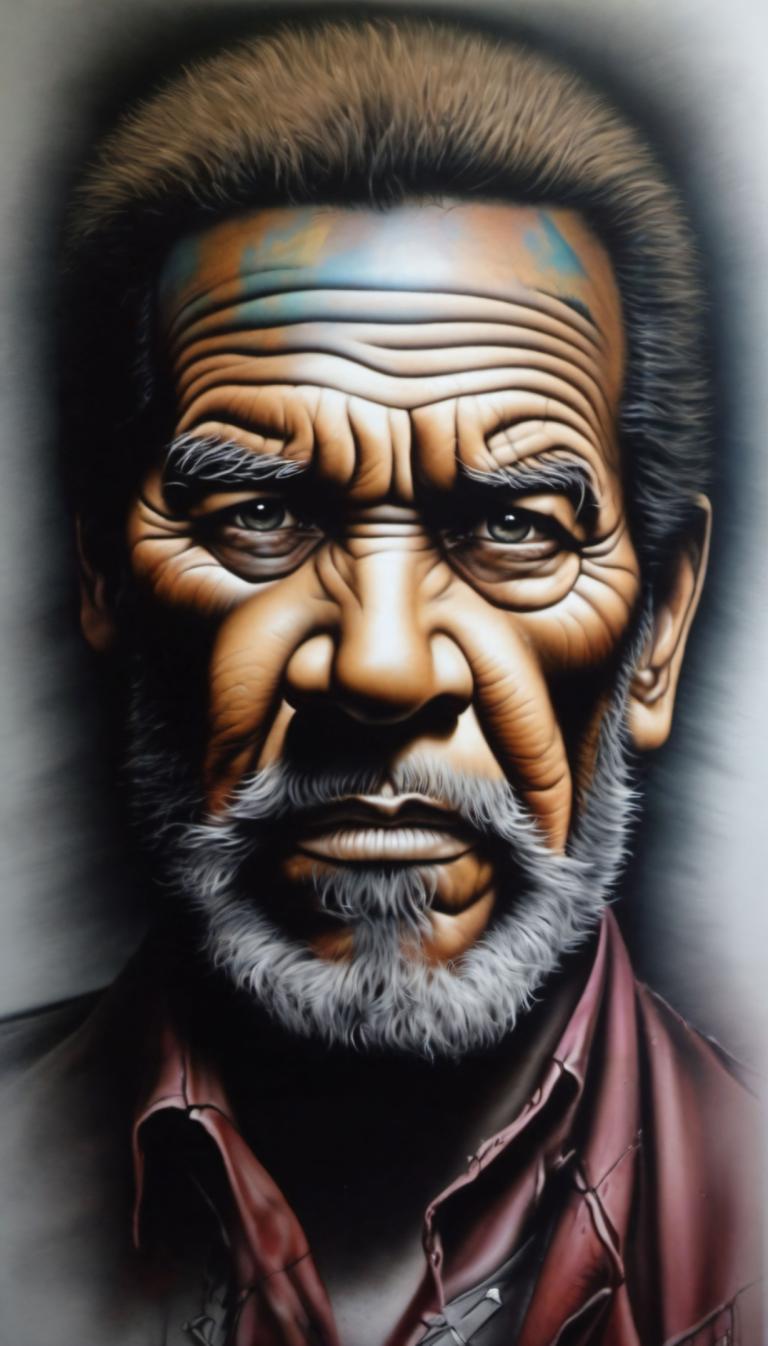 Airbrush Art,Airbrush Art, People, man, 1boy, solo, male focus, facial hair, beard, old, old man, realistic