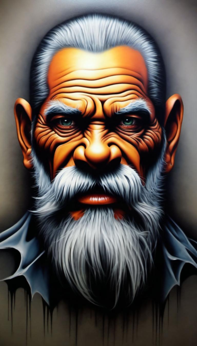 Airbrush-kunst,Airbrush-kunst, Mensen, man, 1 jongen, baard, solo, mannelijke focus, gezichtshaar, oud