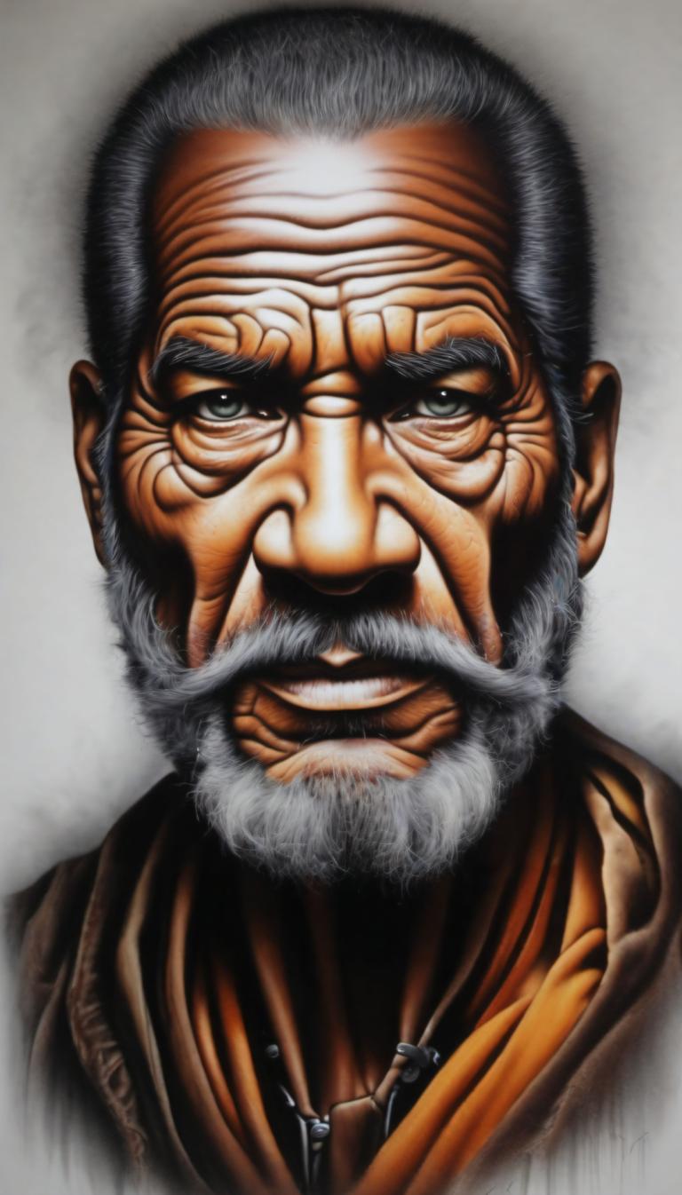 Airbrush-kunst,Airbrush-kunst, Mensen, man, solo, 1 jongen, mannelijke focus, baard, gezichtshaar, oud