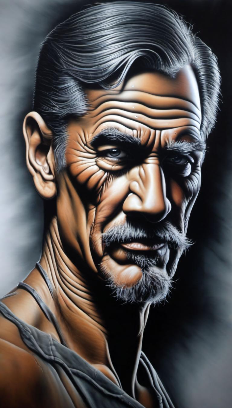 Airbrush Art,Airbrush Art, People, man, 1boy, male focus, solo, facial hair, beard, manly, mustache, old