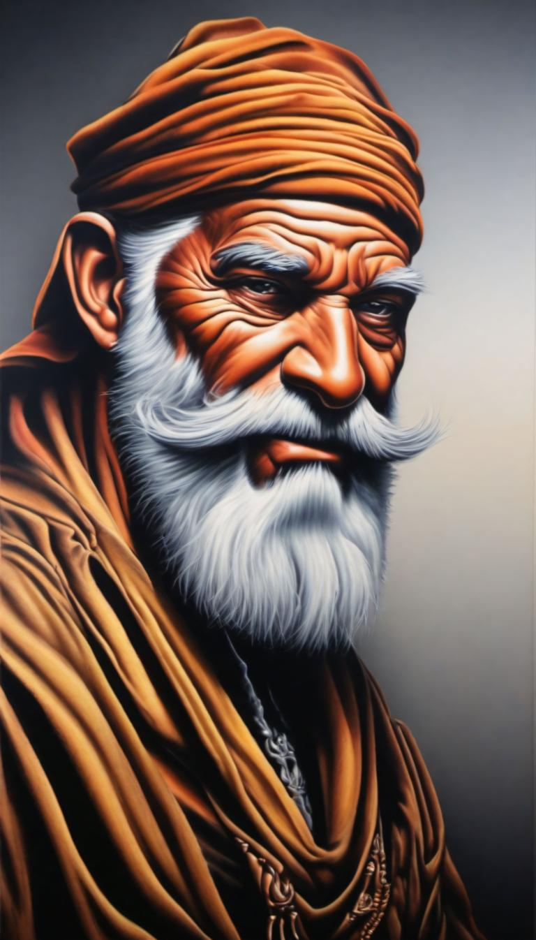 Airbrush Art,Airbrush Art, People, man, 1boy, solo, male focus, beard, facial hair, white hair, old, old man