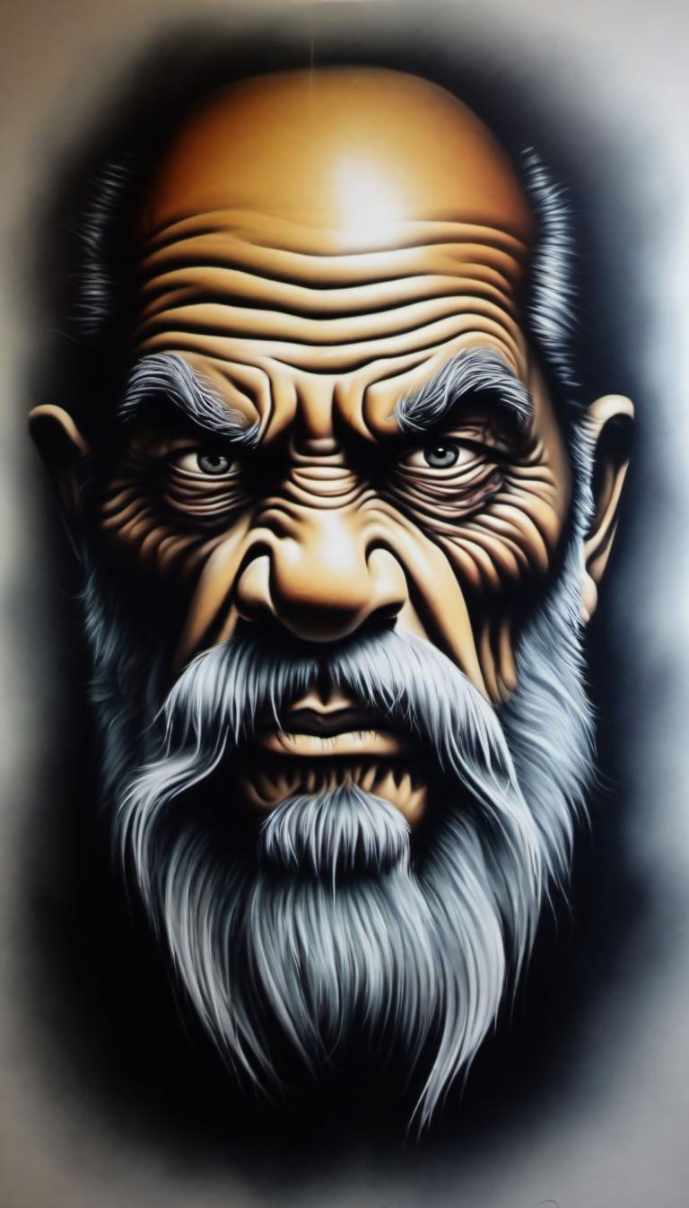 Airbrush Art,Airbrush Art, People, man, 1boy, male focus, solo, facial hair, beard, old man, old, mustache