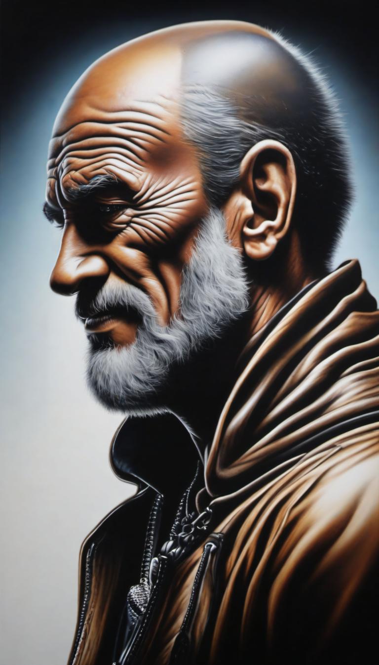 Airbrush Art,Airbrush Art, People, man, bald, 1boy, male focus, solo, beard, facial hair, old, old man