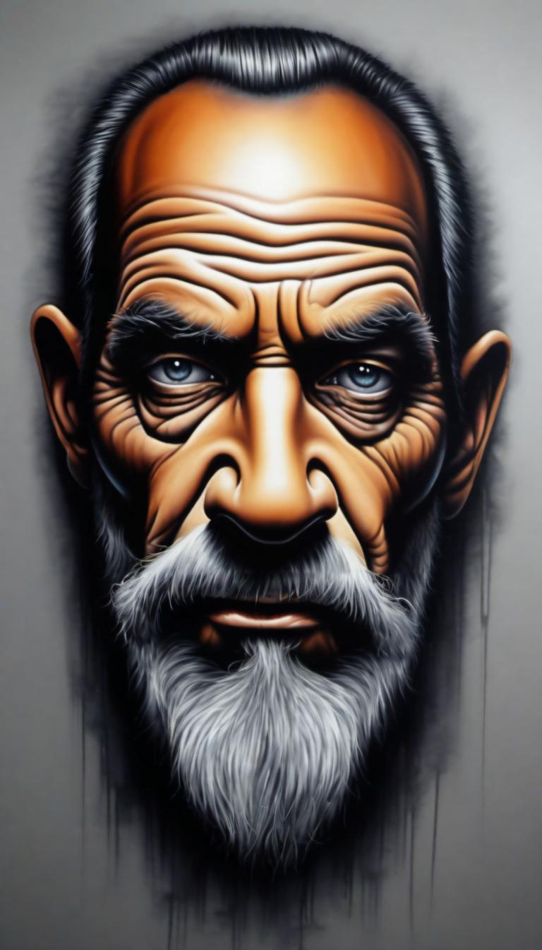 Airbrush Art,Airbrush Art, People, man, 1boy, male focus, solo, facial hair, beard, old, old man, blue eyes