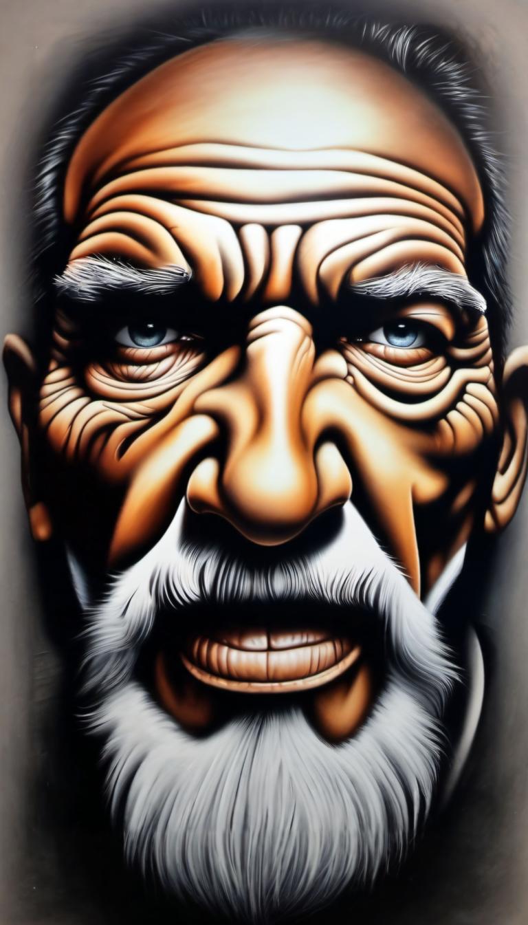 Airbrush Art,Airbrush Art, People, man, 1boy, male focus, beard, facial hair, solo, old man, old, blue eyes