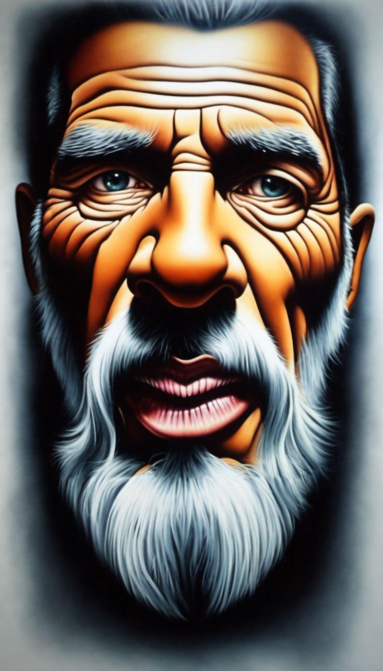 Airbrush Art,Airbrush Art, People, man, 1boy, male focus, beard, facial hair, solo, old, old man, white hair