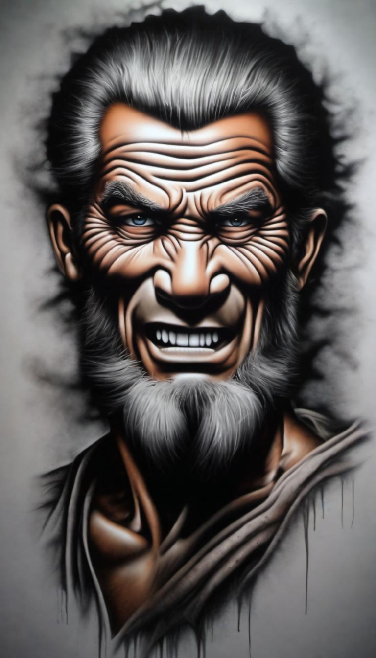 Airbrush Art,Airbrush Art, People, man, 1boy, solo, male focus, facial hair, beard, blue eyes, black hair