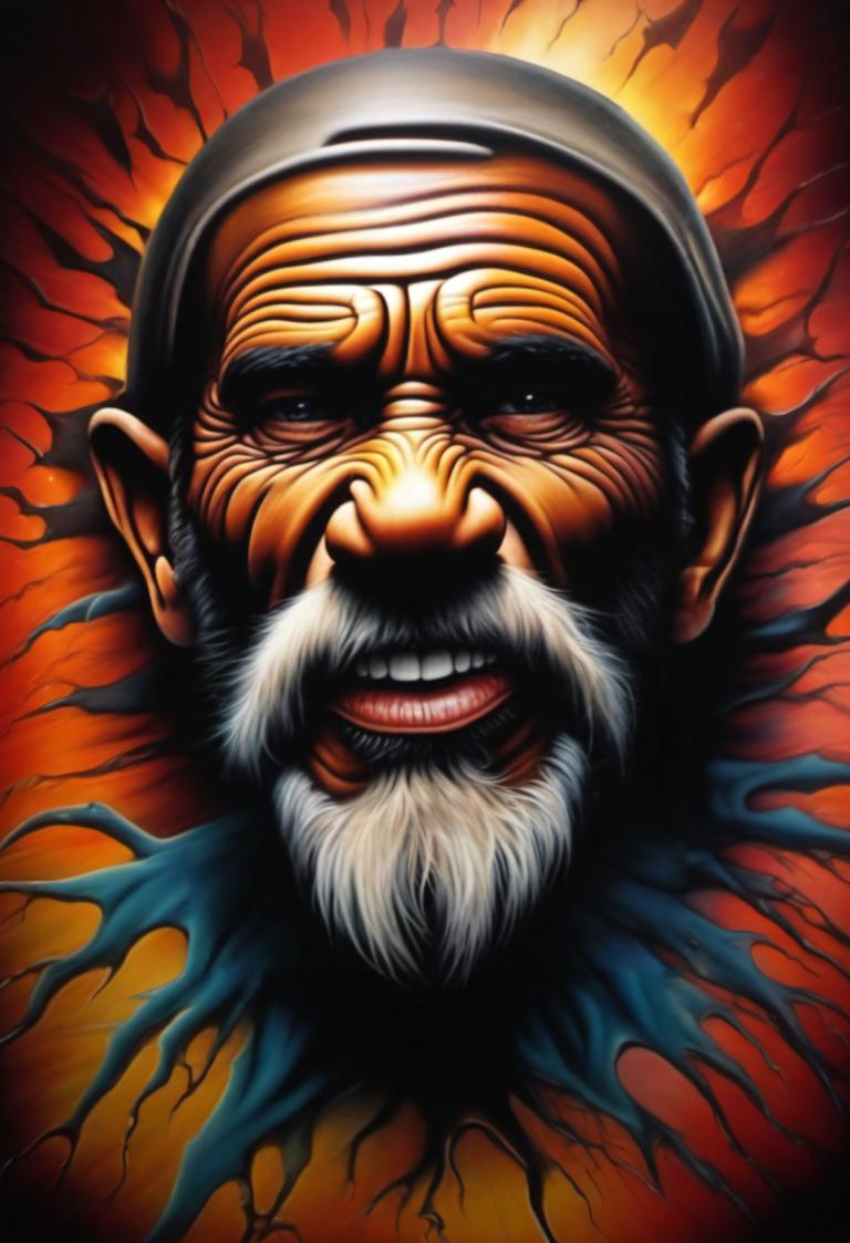 Airbrush Art,Airbrush Art, People, man, 1boy, solo, male focus, facial hair, old, old man, beard, white hair