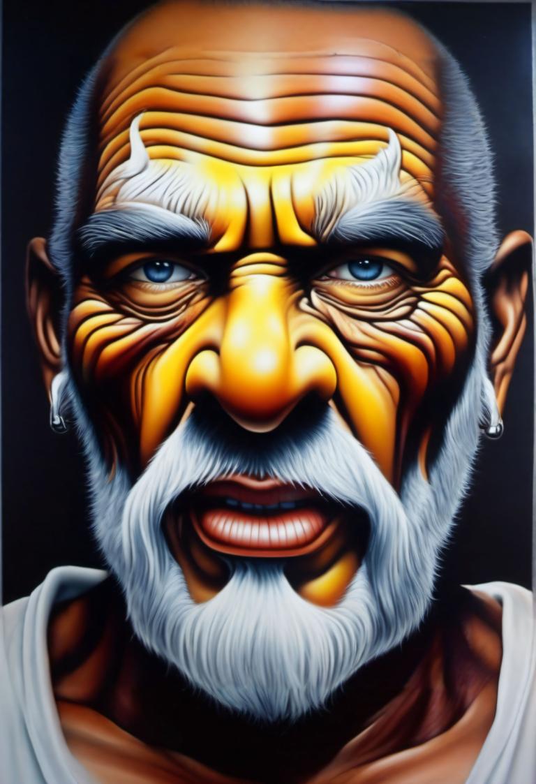 Airbrush Art,Airbrush Art, People, man, 1boy, solo, male focus, beard, facial hair, blue eyes, white hair