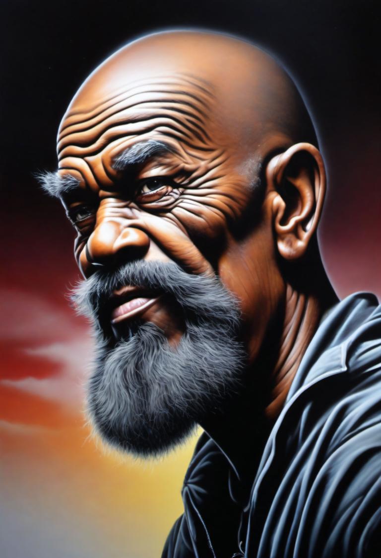 Airbrush Art,Airbrush Art, People, man, 1boy, male focus, bald, solo, facial hair, beard, mustache, old man