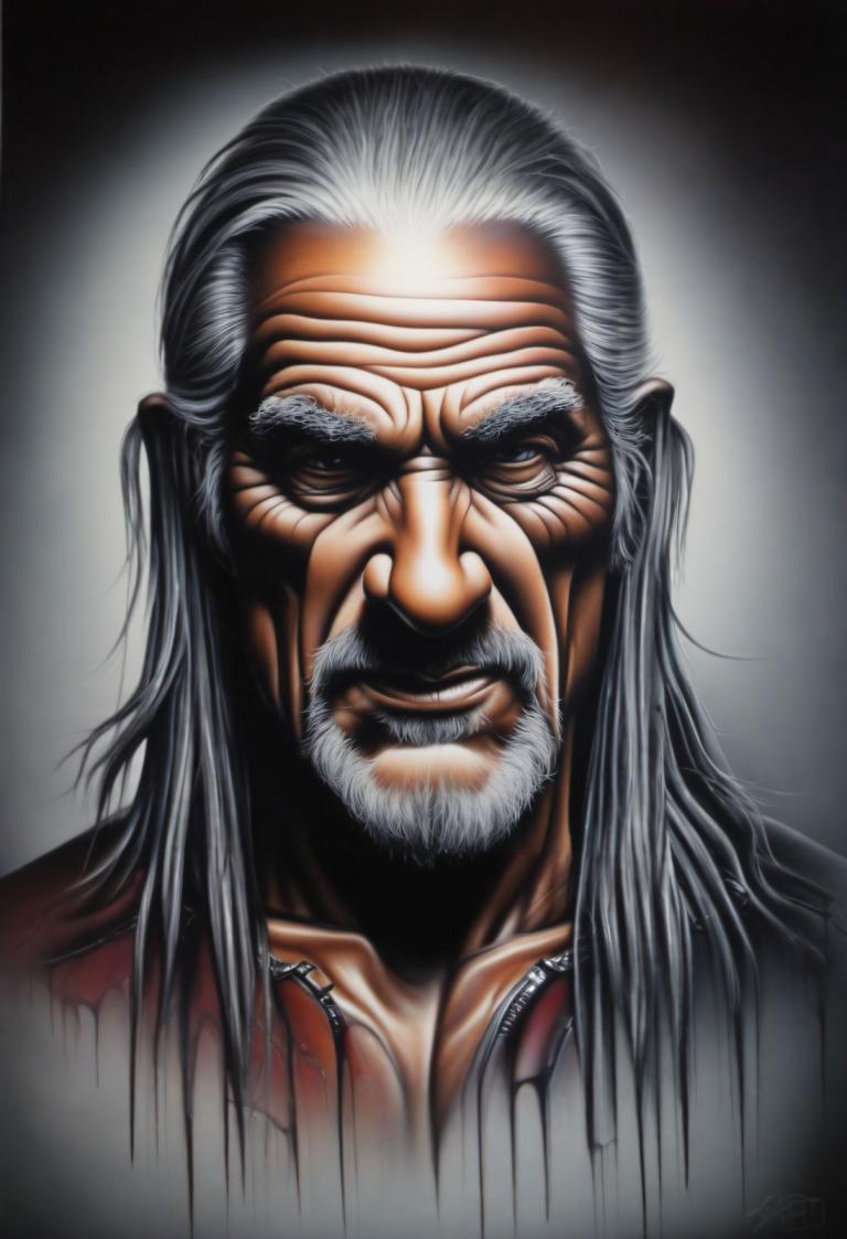 Airbrush Art,Airbrush Art, People, man, 1boy, solo, male focus, facial hair, beard, old, long hair