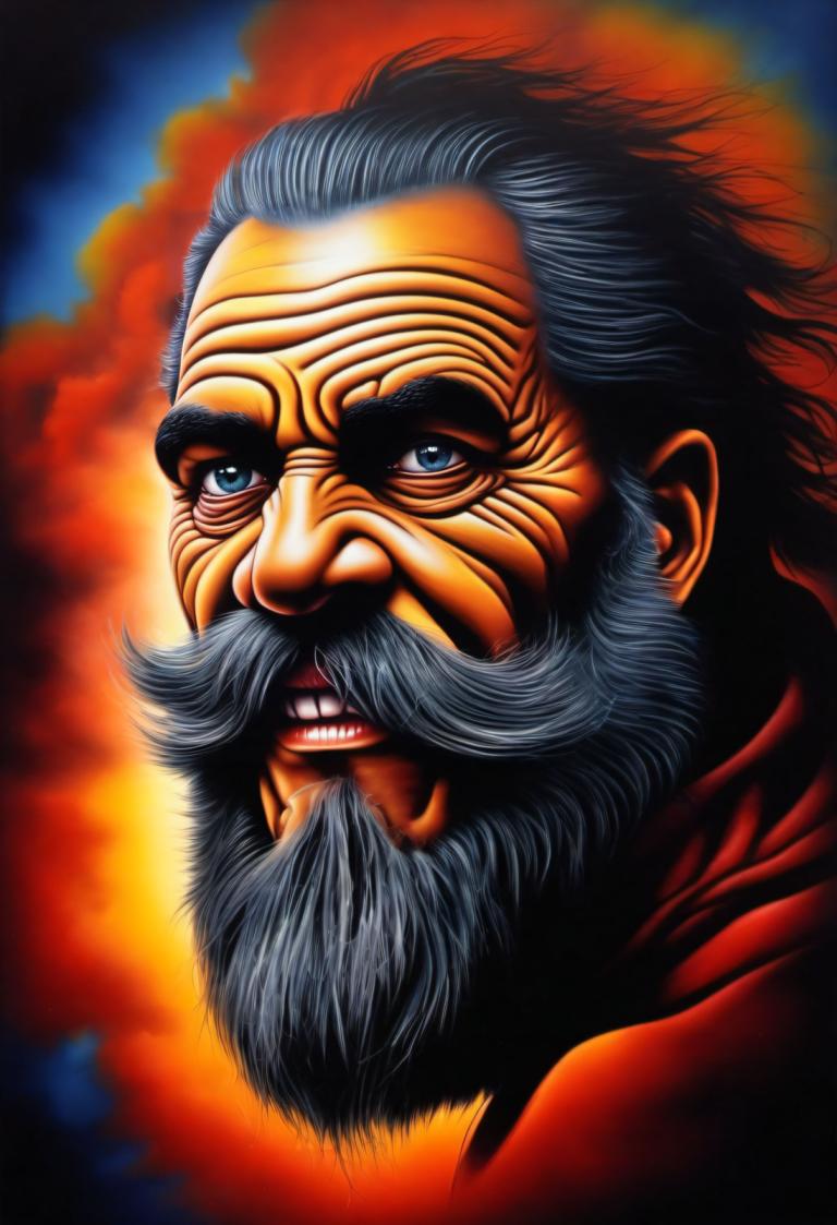 Airbrush Art,Airbrush Art, People, man, 1boy, male focus, facial hair, solo, beard, blue eyes, teeth