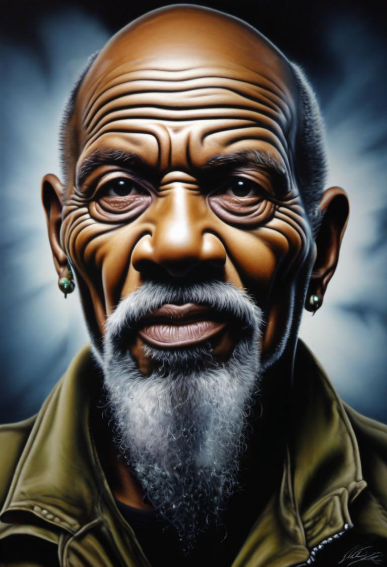 Airbrush Art,Airbrush Art, People, man, solo, 1boy, male focus, facial hair, beard, realistic, earrings