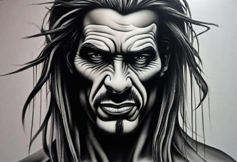 Airbrush Art,Airbrush Art, Mennesker, Mann, solo, mannlig fokus, 1 gutt, monokrom, ansiktshår, gråtoner