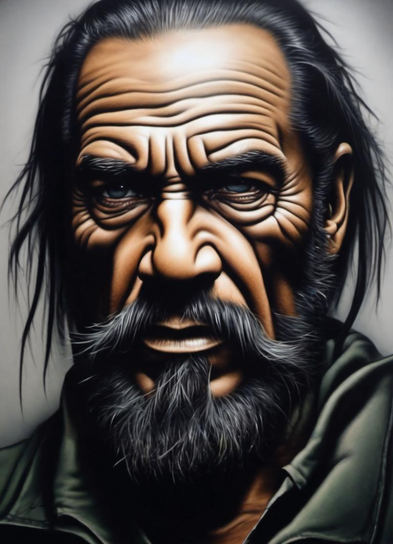 Airbrush Art,Airbrush Art, People, man, 1boy, solo, male focus, facial hair, beard, black hair, mustache