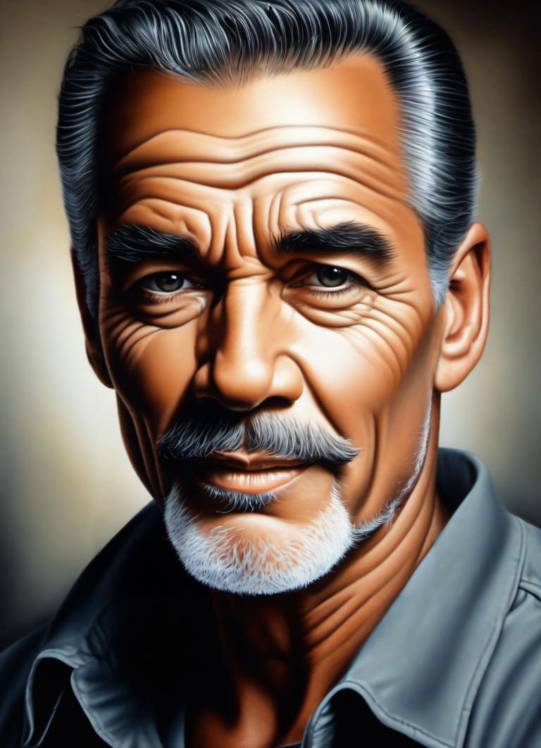 Airbrush Art,Airbrush Art, People, man, 1boy, male focus, solo, facial hair, realistic, mustache, black hair