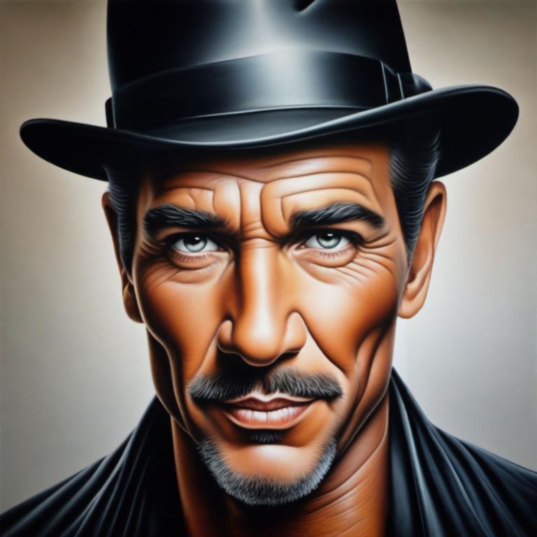 Airbrush Art,Airbrush Art, People, man, 1boy, male focus, facial hair, solo, hat, mustache, realistic, manly