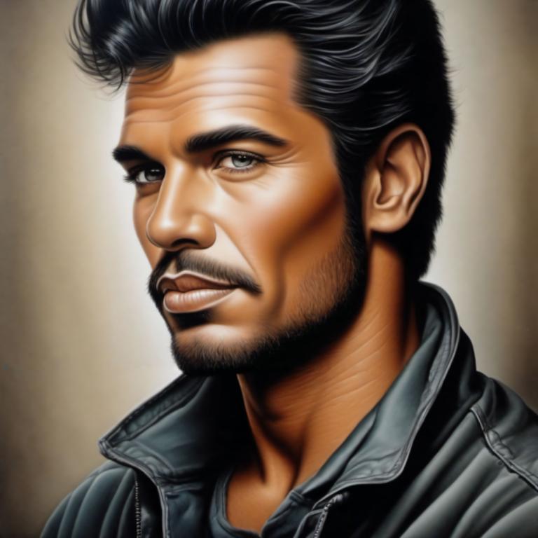 Airbrush Art,Airbrush Art, People, man, 1boy, solo, male focus, facial hair, black hair, realistic, jacket