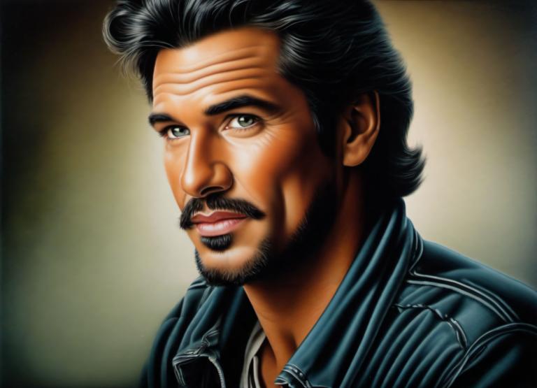 Airbrush Art,Airbrush Art, People, man, 1boy, solo, male focus, facial hair, black hair, realistic, jacket