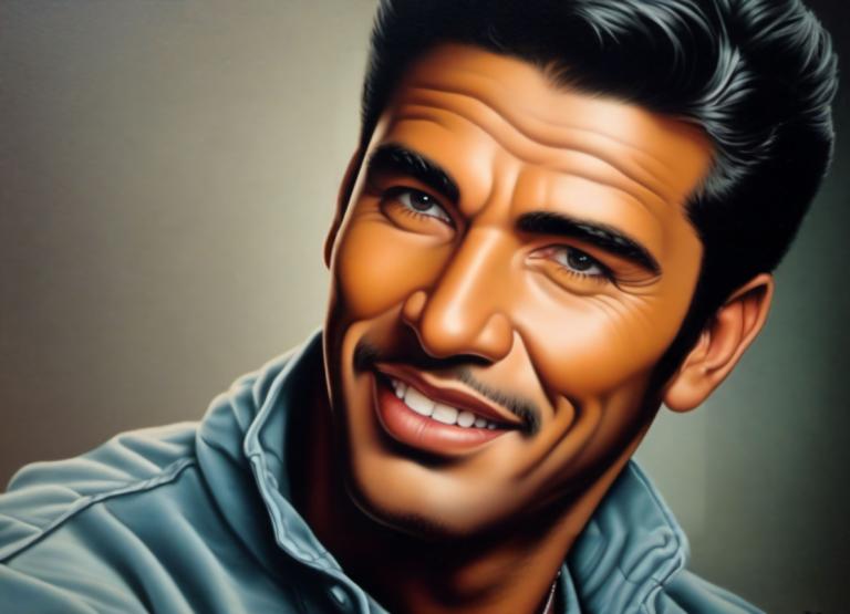 Airbrush Art,Airbrush Art, People, man, 1boy, solo, male focus, facial hair, black hair, realistic, smile