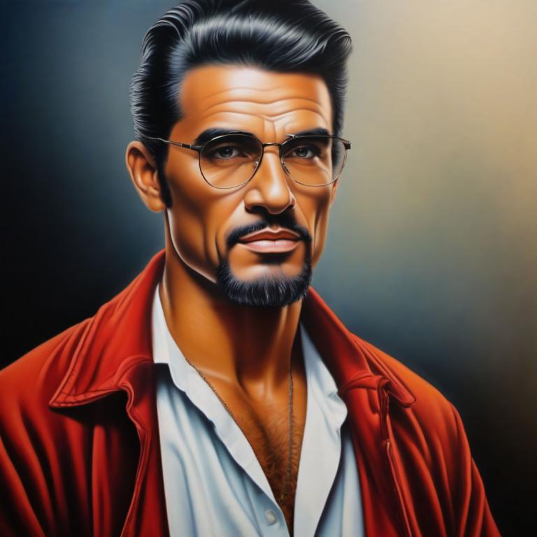 Airbrush Art,Airbrush Art, People, man, 1boy, male focus, solo, facial hair, glasses, black hair, realistic