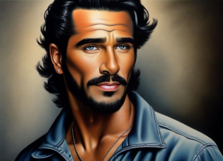 Airbrush Art,Airbrush Art, People, man, solo, male focus, 1boy, facial hair, jewelry, black hair, blue eyes