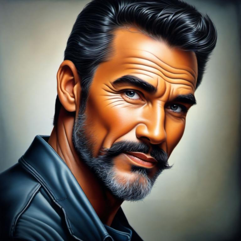 Airbrush Art,Airbrush Art, People, man, 1boy, male focus, solo, facial hair, black hair, beard, realistic