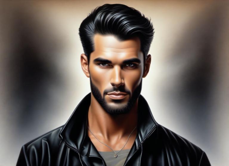 Airbrush Art,Airbrush Art, People, man, 1boy, male focus, solo, black hair, facial hair, realistic, jewelry