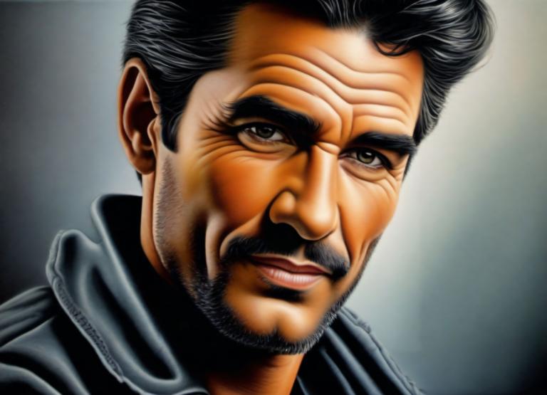 Airbrush Art,Airbrush Art, People, man, 1boy, solo, male focus, facial hair, realistic, black hair, manly