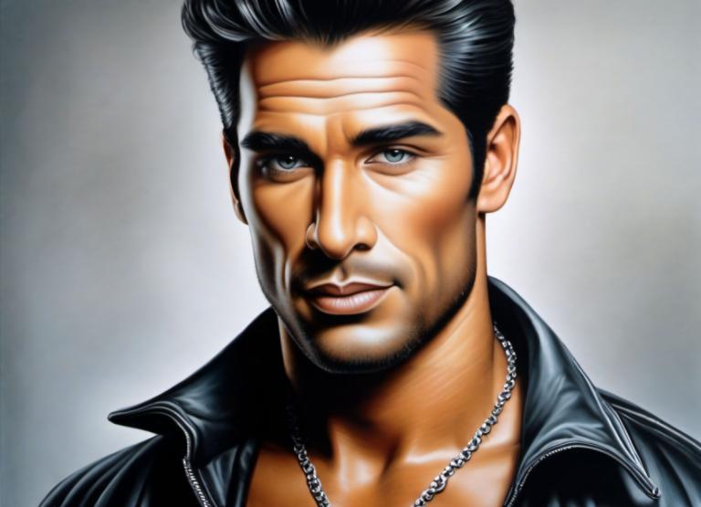 Airbrush Art,Airbrush Art, People, man, solo, 1boy, male focus, realistic, black hair, facial hair, jewelry