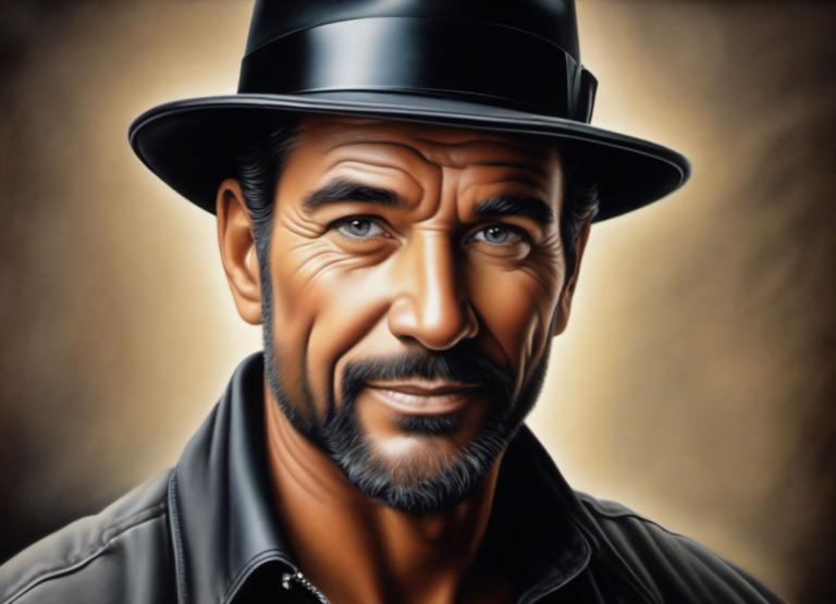 Airbrush Art,Airbrush Art, People, man, 1boy, male focus, solo, facial hair, realistic, hat, beard, manly