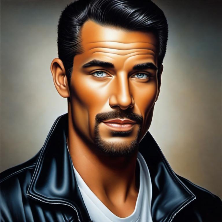 Airbrush Art,Airbrush Art, People, man, 1boy, solo, male focus, leather, leather jacket, facial hair