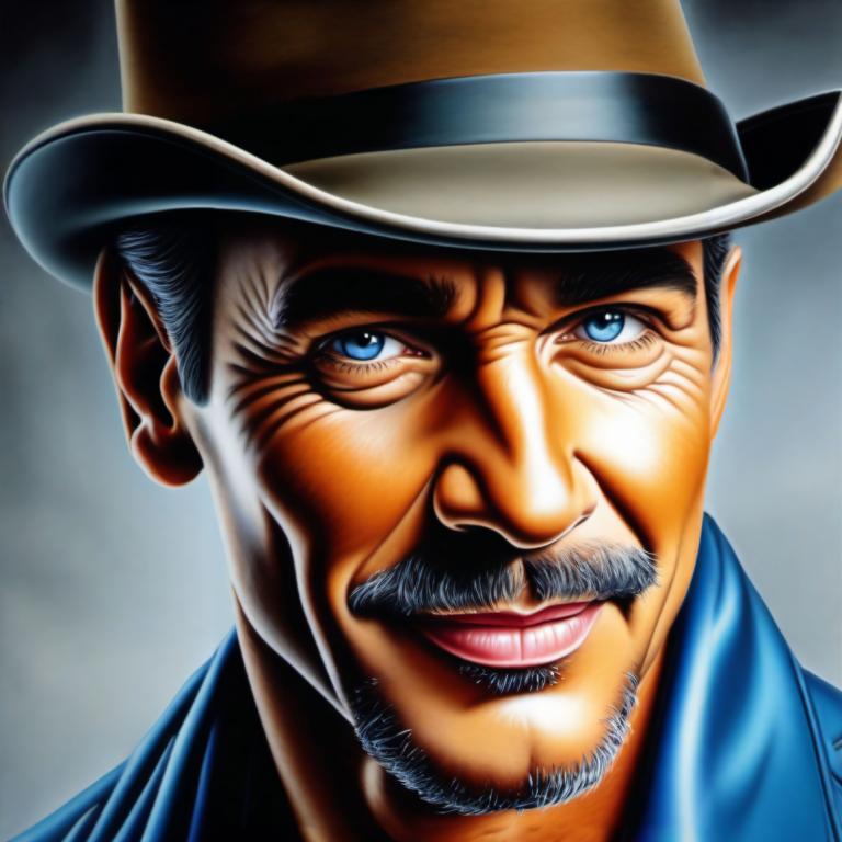 Airbrush Art,Airbrush Art, People, man, 1boy, male focus, solo, hat, facial hair, blue eyes, realistic